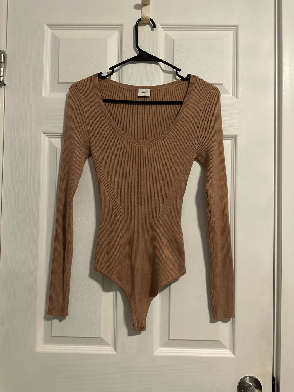 Abercrombie & Fitch Tan Ribbed Scoop-Neck Bodysuit Sweater